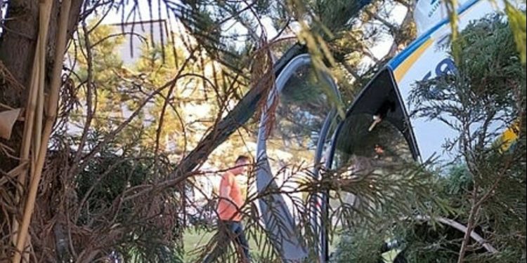 Afyonkarahisar’da ağaçlara takılan helikopter düştü